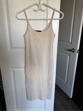 Sleeveless Cream Midi Bodycon Dress with Thin Straps